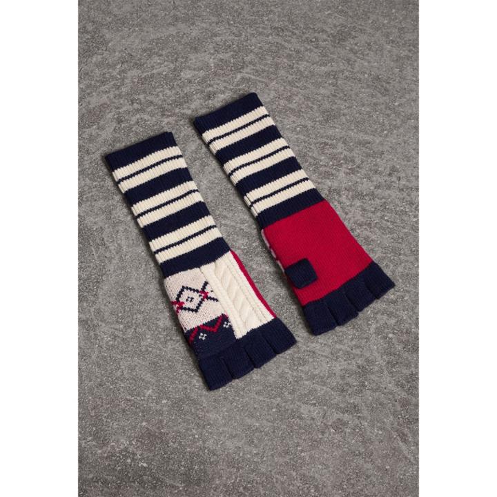 Burberry Burberry Geometric Cable Knit And Fair Isle Fingerless Gloves