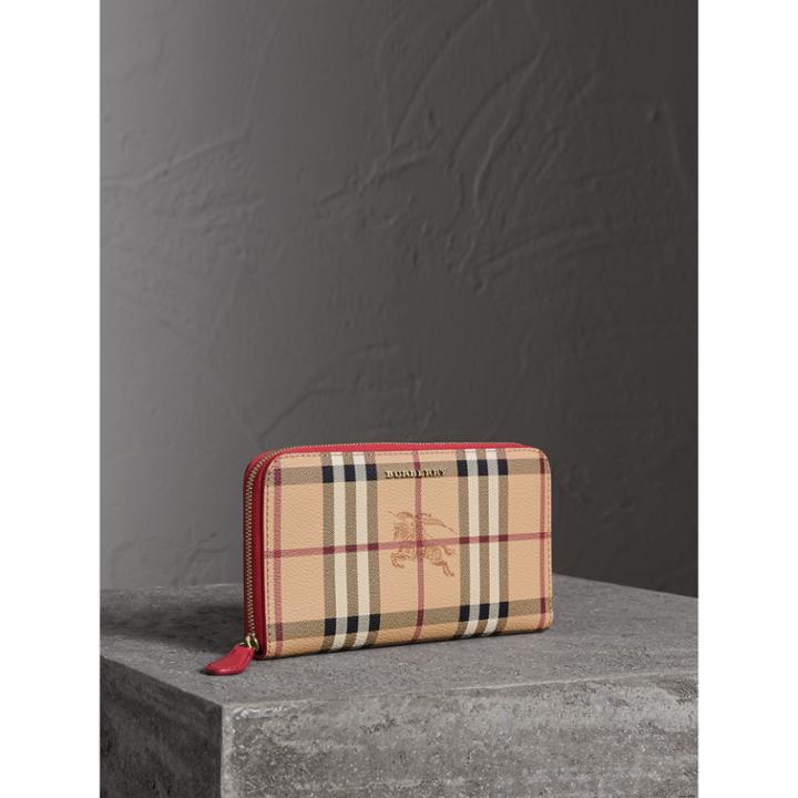 Burberry Burberry Haymarket Check And Leather Ziparound Wallet, Red
