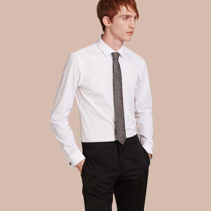 Burberry Burberry Slim Fit Double Cuff Cotton Poplin Shirt, Size: 17, White