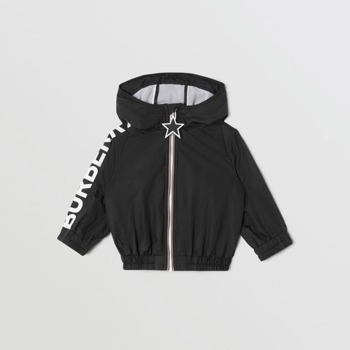 Burberry Burberry Childrens Star Detail Logo Print Lightweight Hooded Jacket, Size: 2y, Black