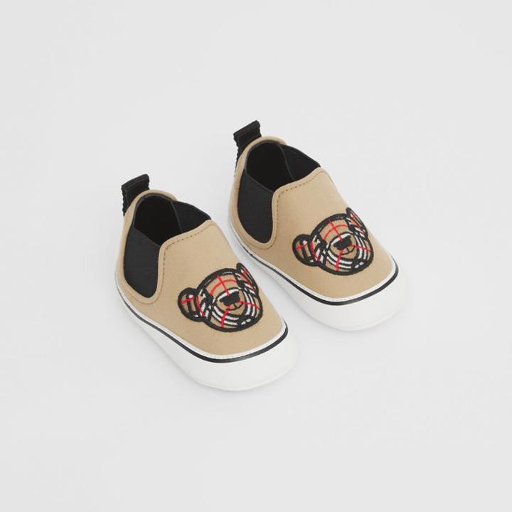Burberry Burberry Childrens Thomas Bear Motif Cotton Gabardine Booties, Size: 0