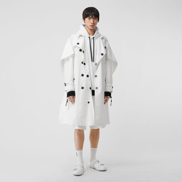 Burberry Burberry Cape Detail Technical Faille Reconstructed Trench Coat, Size: 48, White