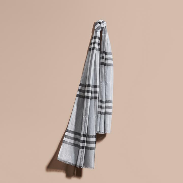 Burberry Burberry Metallic Check Silk And Wool Scarf, Blue