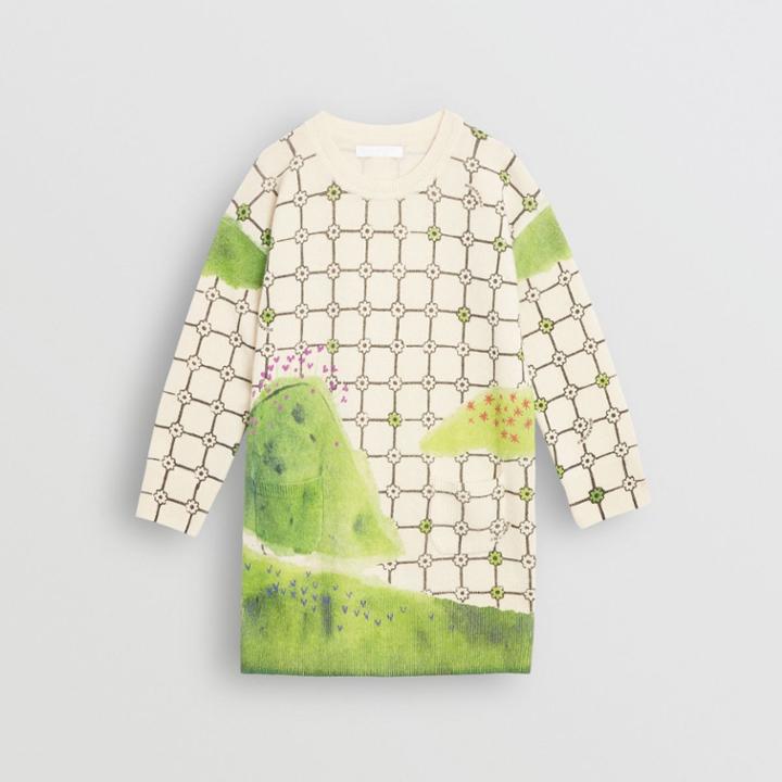 Burberry Burberry Childrens Flower Hill Print Cashmere Sweater Dress, Size: 14y, White