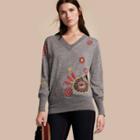 Burberry Floral Embellished Merino Wool V-neck Sweater