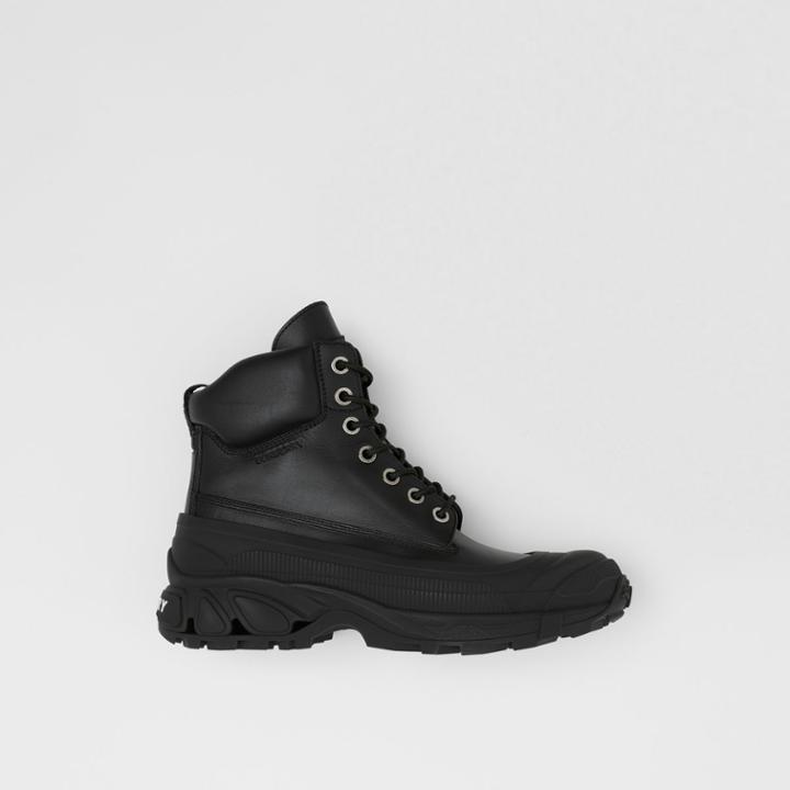 Burberry Burberry Contrast Sole Leather Boots, Size: 39, Black
