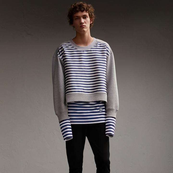 Burberry Burberry Unisex Striped Silk Cotton Panel Sweatshirt, Size: Xxs, Grey