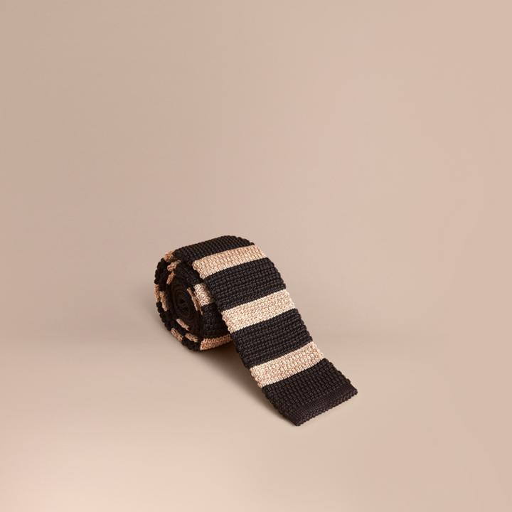 Burberry Burberry Slim Cut Two-tone Knitted Silk Tie, Black