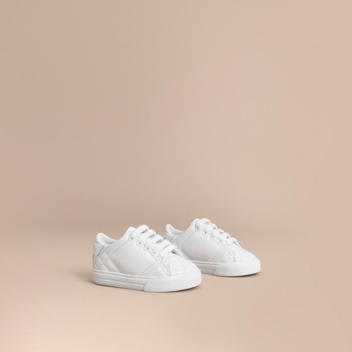 Burberry Burberry Check Detail Leather Trainers, Size: 8, White
