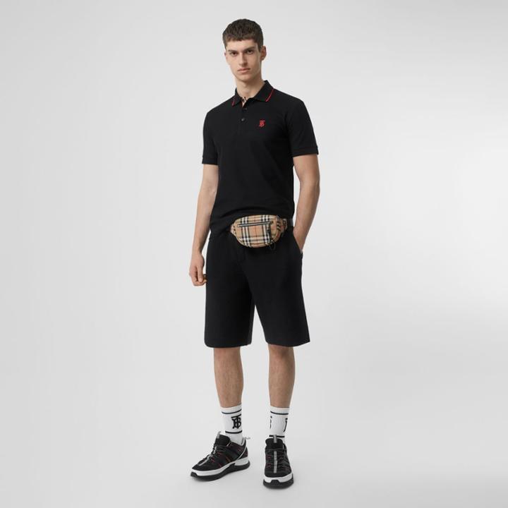 Burberry Burberry Icon Stripe Placket Cotton Piqu Polo Shirt, Black