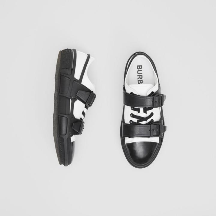 Burberry Burberry Two-tone Cotton And Leather Webb Sneakers, Size: 41, White