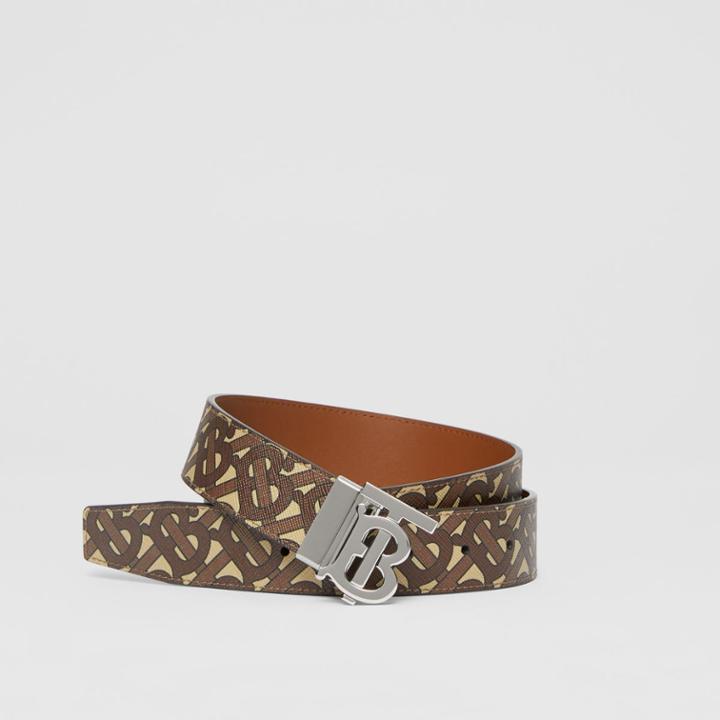 Burberry Burberry Reversible Monogram Motif E-canvas And Leather Belt, Size: 100, Brown