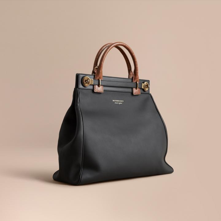 Burberry Burberry The Trench Leather Luggage Bag With Alligator, Black