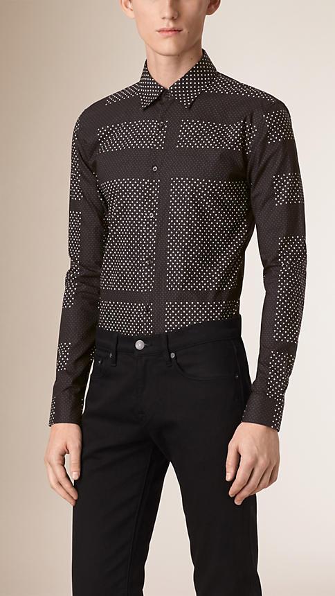 Burberry Slim Fit Polka Dot Check Cotton Shirt
