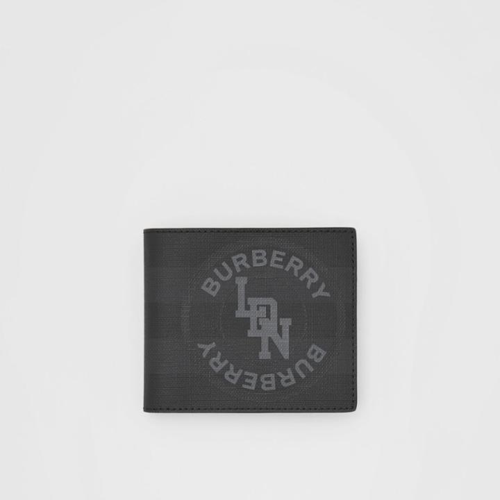 Burberry Burberry Logo Graphic London Check International Bifold Wallet, Black