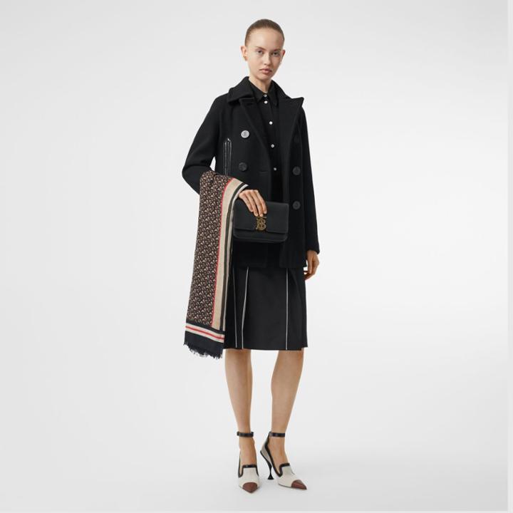 Burberry Burberry Lambskin Pocket Wool Blend Pea Coat, Size: 02, Black