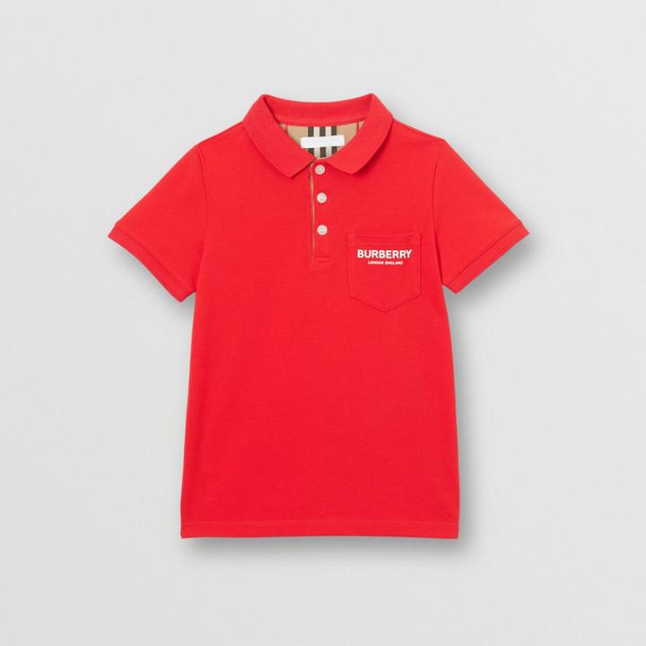 Burberry Burberry Childrens Icon Stripe Placket Cotton Piqu Polo Shirt, Size: 14y, Red