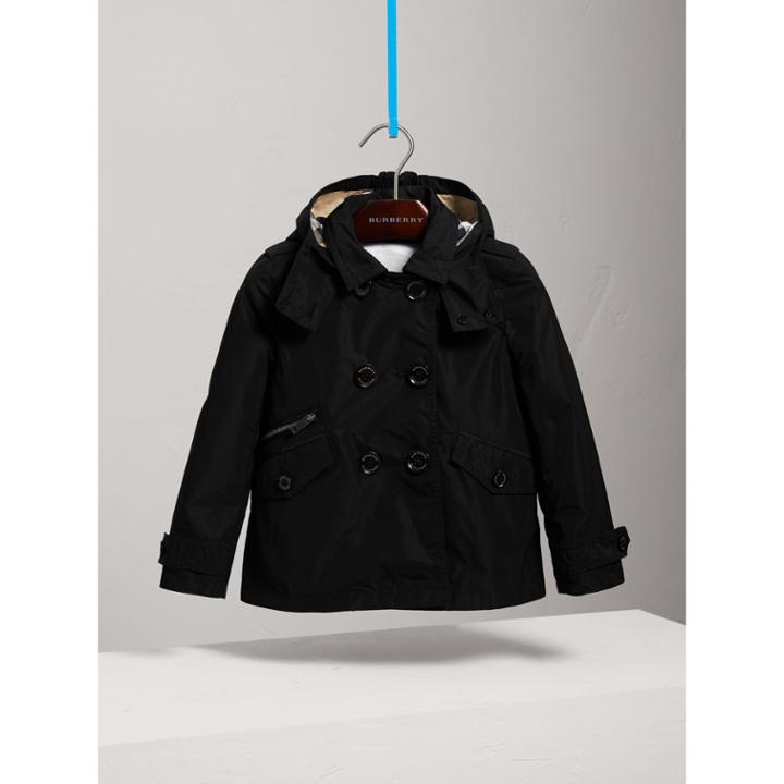 Burberry Burberry Detachable Hood Shape-memory Taffeta Trench Coat, Size: 14y, Black