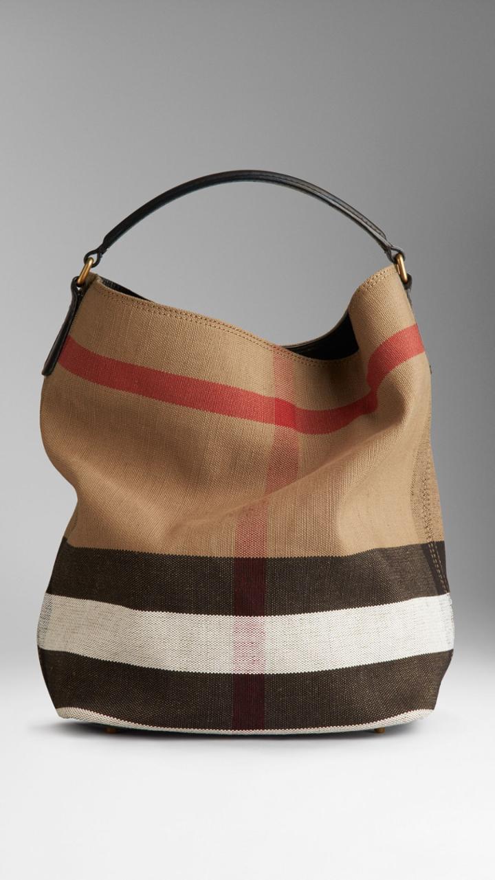 Burberry Burberry Medium Canvas Check Hobo Bag, Black