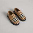 Burberry Burberry Vintage Check And Leather Slip-on Sneakers, Size: 29