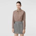 Burberry Burberry Chain Detail Gingham Cotton Flannel Oversized Shirt, Size: 0, Brown