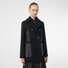 Burberry Burberry Lambskin Pocket Wool Blend Pea Coat, Size: 10, Black