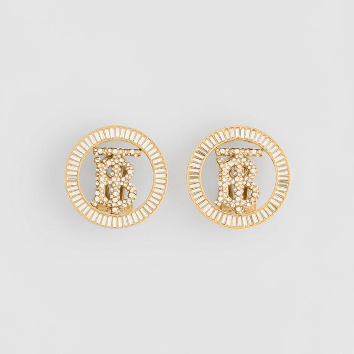 Burberry Burberry Crystal Detail Gold-plated Monogram Motif Earrings, Yellow