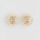 Burberry Burberry Crystal Detail Gold-plated Monogram Motif Earrings, Yellow
