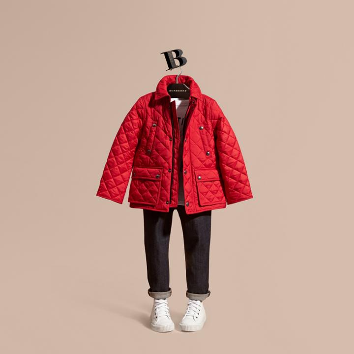 Burberry Burberry Lightweight Quilted Jacket With Detachable Hood, Size: 12y, Red