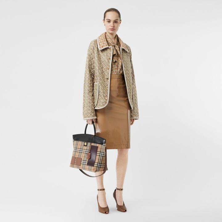 Burberry Burberry Monogram Print Quilted Silk Jacket, Size: 02, Beige