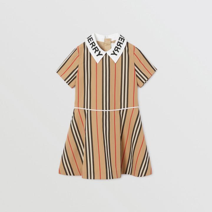 Burberry Burberry Childrens Logo Print Icon Stripe Cotton Poplin Dress, Size: 14y, Beige