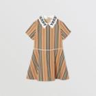 Burberry Burberry Childrens Logo Print Icon Stripe Cotton Poplin Dress, Size: 14y, Beige