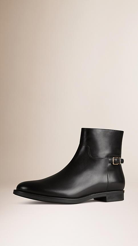 Burberry Buckle Detail Leather Ankle Boot