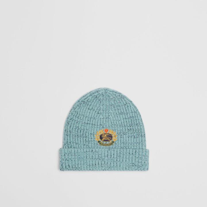 Burberry Burberry Embroidered Archive Logo Wool Blend Beanie, Blue