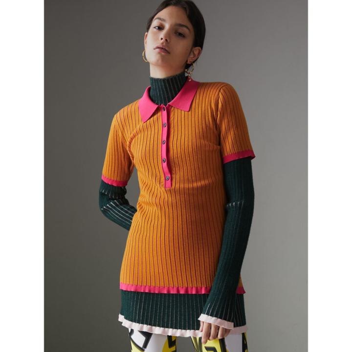 Burberry Burberry Two-tone Cashmere Silk Polo Shirt, Yellow