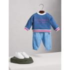 Burberry Burberry Contrast Stripe Embroidered Cotton Sweatshirt, Size: 2y, Blue