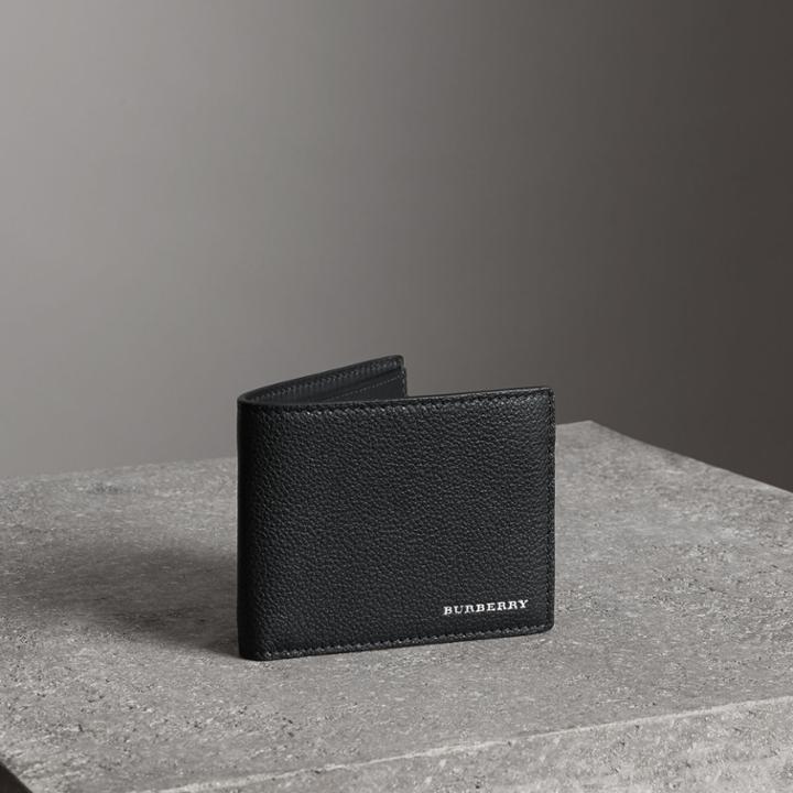 Burberry Burberry Grainy Leather Bifold Wallet, Black