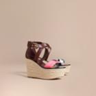 Burberry Burberry Leather And House Check Platform Espadrille Wedge Sandals, Size: 38, Purple