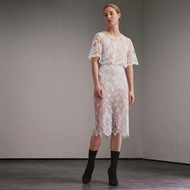 Burberry Burberry Layered Lace Shift Dress, Size: 00, White