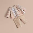 Burberry Burberry Peter Pan Collar Pintuck Detail Check Cotton Top, Size: 6m, Beige