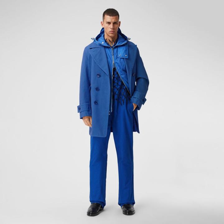 Burberry Burberry Pocket Detail Cotton Canvas Pea Coat, Size: 46, Warm Royal Blue