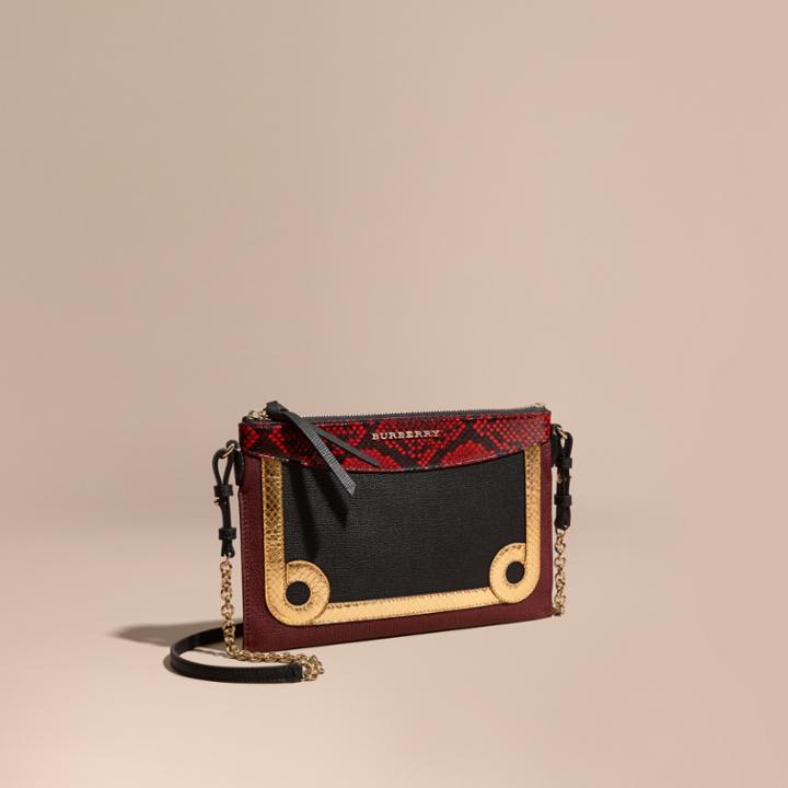 Burberry Burberry Leather And Snakeskin Clutch Bag, Black