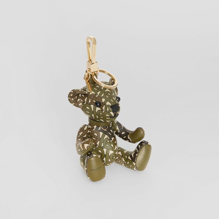 Burberry Burberry Thomas Bear Charm In Monogram Print Leather, Green