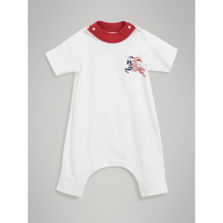 Burberry Burberry Equestrian Knight Print Cotton Playsuit, Size: 12m, Red