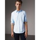 Burberry Burberry Check Detail Stretch Cotton Poplin Shirt, Size: Xxl, Blue