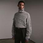 Burberry Burberry Cable And Rib Knit Collage Cotton Blend Sweater, Size: Xl, Grey