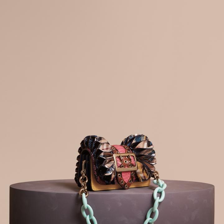 Burberry Burberry The Ruffle Buckle Bag In Snakeskin, Calfskin And Check, Pink