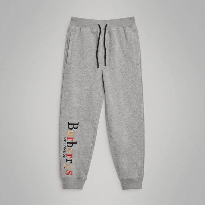 Burberry Burberry Embroidered Archive Logo Cotton Track Pants, Size: 10y, Grey
