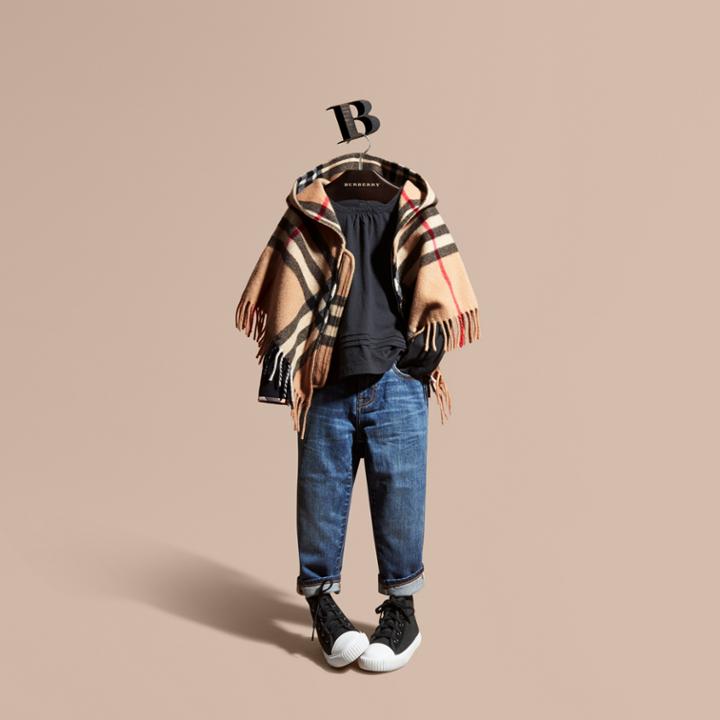 Burberry Burberry Hooded Check Wool Cashmere Cape, Beige