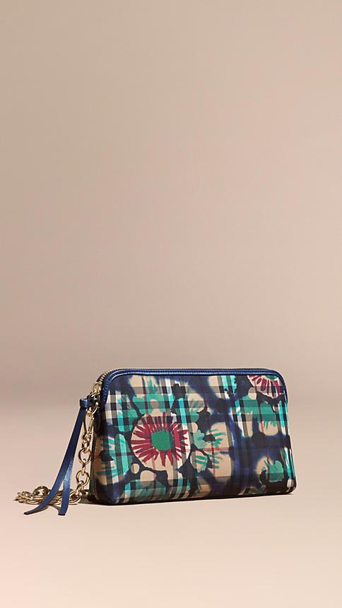 Burberry Tie-dye Print Horseferry Check And Leather Clutch Bag